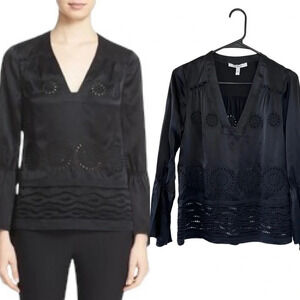 Derek Lam 10 Crosby Silk Black Embroidered Blouse